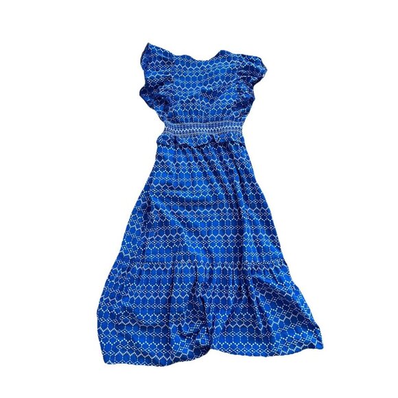 O.P.T Jardin Dress Eyelet Blue V-neck Cotton Midi Women Dress Large - Picture 10 of 11